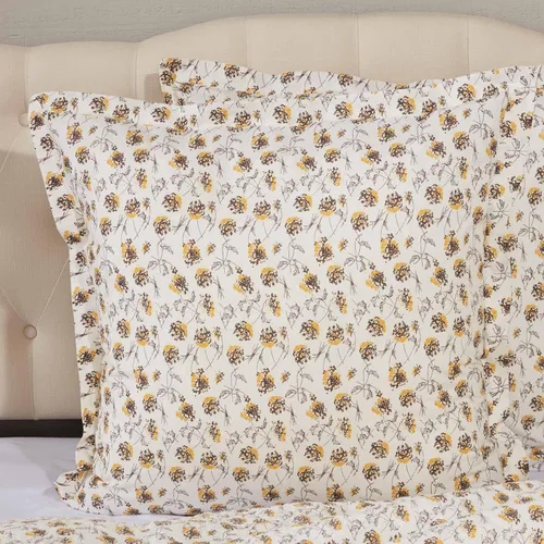 Miniatura 3 de Morning Meadow - Falda de cama individual floral, 16 pulgadas de caída, esquinas divididas, flores impresas mostaza y amarillo sobre una tela blanca