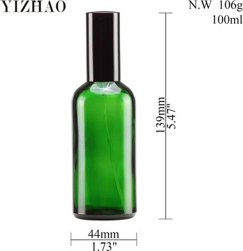 Miniatura 2 de YIZHAO Botellas de vidrio verde de 4 onzas, con pequeño aerosol de niebla fina, tapa de metal, recargable para aceite esencial, viajes, limpieza