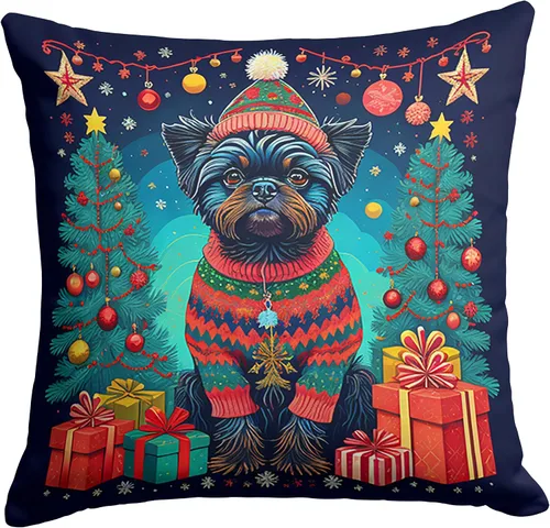 Caroline's Treasures DAC1082PW1414 Affenpinscher - Almohada decorativa de tela navideña, lavable a máquina, para interiores y exteriores, para sofá,