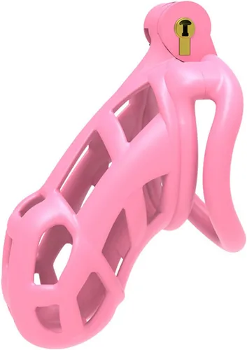 Miniatura 9 de Jaula de castidad rosa masculina 3.0, dispositivo de castidad masculina con 4 anillos para el pene, jaula ligera de resina para hombre para pene