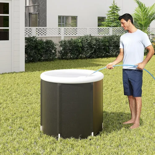 Miniatura 8 de Goplus Bañera de hielo inflable, bañera portátil de terapia de agua fría con cubierta, 6 varillas de soporte resistentes, inflador, bañera de remojo