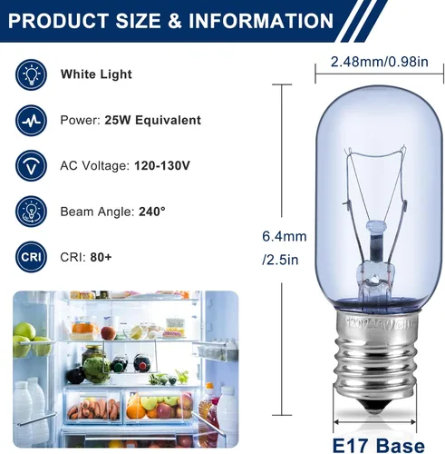 Miniatura 2 de AMI PARTS T8 25W Foco de Refrigerador 297048600 241552802 Azul Compatible con Refrigerador Electr-olux Frigi-daire Foco de Refrigerador 1056577