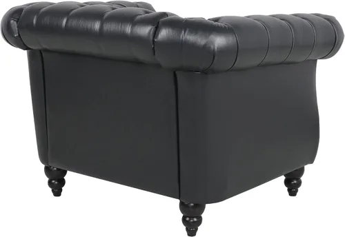 Miniatura 8 de LEVNARY Sillón Tapizado en Cuero, Silla Sofá Individual Estilo Mediados de Siglo Moderno con Brazos Curvos y Tachuelas, Silla Chesterfield de Cuero