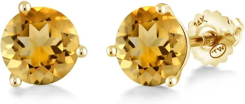 Miniatura 135 de Gem Stone King Aretes de Martini de oro amarillo de 14 quilates Aretes de tuerca de 3 puntas para mujeres y hombres Redondos de 0.236 pulgadas