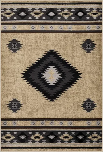Miniatura 3 de Hoylake Southwestern - tapete estilo tribal, azteca, indio americano e indie, felpudo, pequeño, marrón, gris, negro, 1 pie y 10 pulgadas por 2 pies