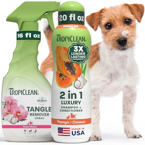 Miniatura 9 de TropiClean Sweet Pea Spray desenredante y desengrasante para gatos y perros Acondicionador para perros en aerosol derivado de ingredientes