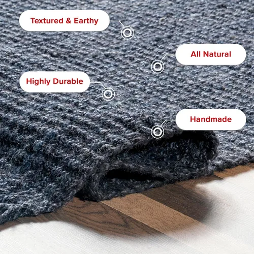 Miniatura 7 de Nuloom Daniela Navy, 2 pies 6 pulgadas x 8 pies, hecho a mano, yute, borla, suave y texturizado, alto tráfico, resistente a las manchas, fácil