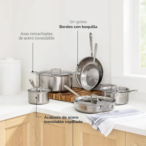 Miniatura 5 de Utensilios de cocina All-Clad bd005705 D5 acero inoxidable de 5 capas, se puede lavar en lavaplatos. Set, 5 piezas, plata, Acero inoxidable