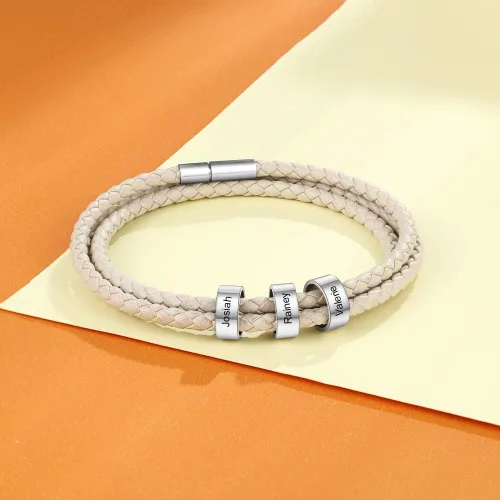 Miniatura 2 de Engrave Bracelets for Men Custom Gifts for Father Dad Name Bracelet with 1-6 Beaded Beads for Daddy Bracelet for Men Women Boyfriend Father's Day