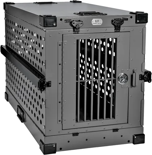 K9 Kennel Boss - Jaula para Perros Resistente Completamente Plegable de Aluminio con Recubrimiento en Polvo - Mediana (Gris)
