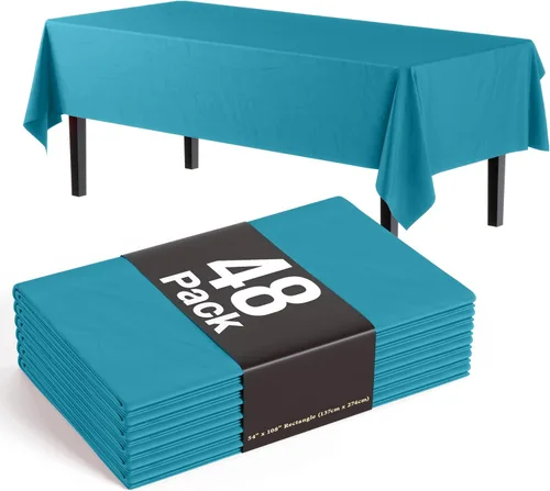 Miniatura 15 de Exquisite Manteles negros para mesas rectangulares, paquete de 48 manteles de plástico desechables de 54 x 108 pulgadas, manteles rectangulares