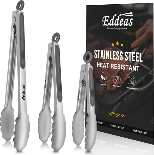 Miniatura 39 de Pinzas para cocinar – Pinzas de cocina de acero inoxidable de 600 grados resistentes al calor, pinzas de bloqueo de metal resistente, perfectas