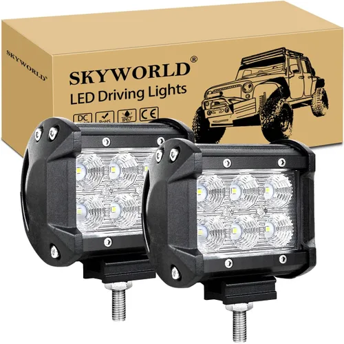 SKYWORLD 2 unidades de 4 pulgadas 18 W de inundación LED de conducción todoterreno, luces antiniebla, iluminación de barco, luz de trabajo LED para