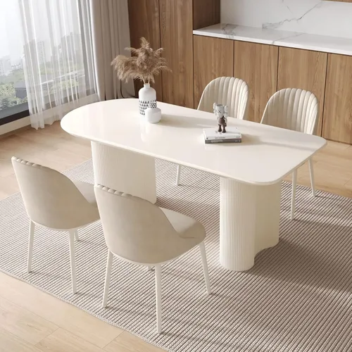 Miniatura 9 de Juego de 2 sillas de comedor color blanco crema, cómodas sillas de oficina con asiento y respaldo de alta elasticidad para sala de estar, Blanco