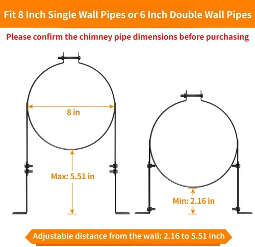 Miniatura 2 de Soporte de tubo de chimenea de 8 pulgadas, correa de pared de ventilación ajustable, colgador de tubo de estufa de acero inoxidable para tubos