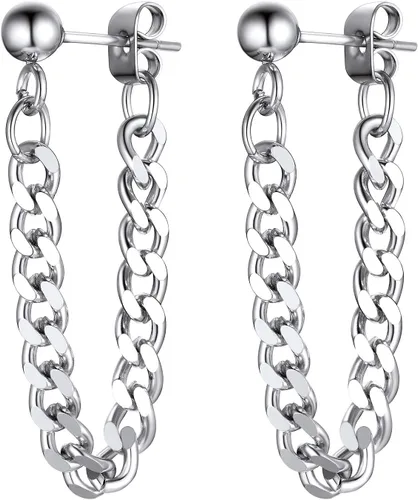 Aretes colgantes de acero inoxidable para hombres y mujeres, chapados en oro de 18 quilates, aretes colgantes con bisagras, aretes de cadena larga,