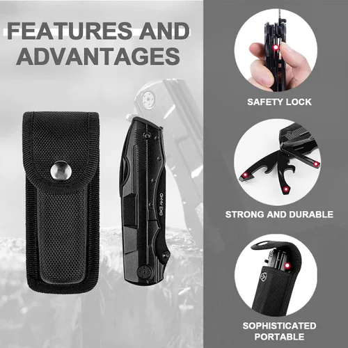 Miniatura 4 de Cuchillo plegable de bolsillo multiherramienta de acero inoxidable, multiherramienta portátil con alicates, abrebotellas y latas y más, cuchillos