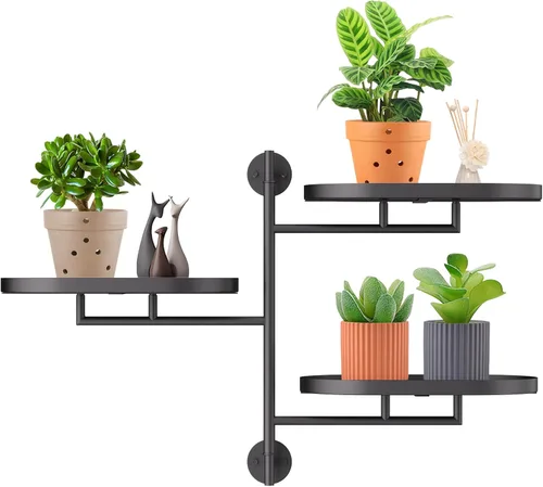 Miniatura 9 de Estantes giratorios de ventana para múltiples plantas en interiores, soporte de esquina de metal de 2 niveles negro soporte flotante para pared