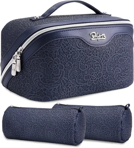 Miniatura 22 de BOYATU Bolsas de maquillaje de viaje Bolsa organizadora de cosméticos: Juego de 3 bolsas de maquillaje de gran capacidad, bolsas de aseo de piel