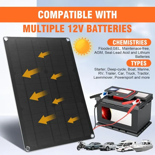 Miniatura 4 de Cargador de batería de panel solar de 20 W 12 V, kit de alimentación de panel solar de 12 V con cables de conversión SAE para automóvil, RV, barco