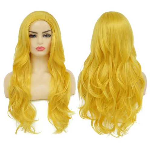Miniatura 14 de Peluca larga rizada ondulada roja para mujer, raya lateral, aspecto natural, fibra sintética para cosplay, resistente al calor, cabello de reemplazo