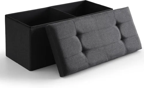 Miniatura 24 de Otomano de Almacenamiento Cúbico Pequeño, Reposapiés Plegable, Asiento Cuadrado, Otomano Acolchado de Lino Beige