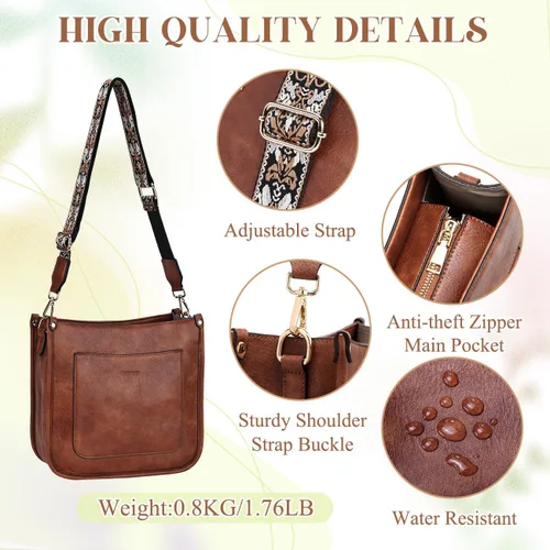 Miniatura 3 de RAVUO Bolsos cruzados para mujer, bolso de hombro de cuero vegano a la moda con 2 correas ajustables