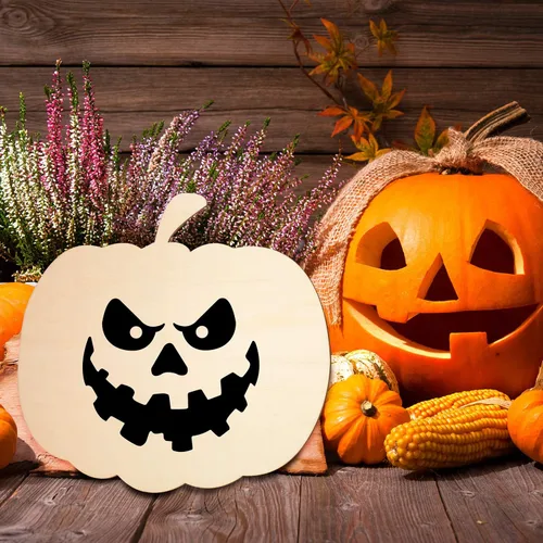 Miniatura 5 de Recorte grande en forma de calabaza de madera, artesanía de madera sin terminar, 6 piezas (11 x 10 pulgadas) para decoración de Halloween y fiesta
