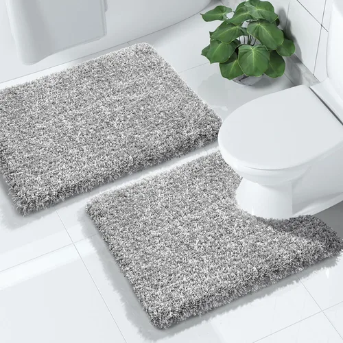 Miniatura 20 de Yimobra Juego de 2 alfombras de baño, alfombra de baño suave y absorbente y alfombra de inodoro en forma de U con respaldo antideslizante, lavable a