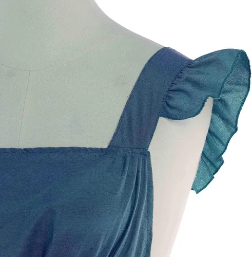 Miniatura 5 de Vibsion Delantal vintage con volantes para mujer, delantales de cocina de jardín con espalda cruzada Azul