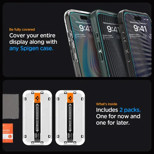 Miniatura 8 de Spigen Protector de pantalla de vidrio templado [GlasTR EZ FIT] diseñado para iPhone 15 Pro [compatible con carcasa] - Paquete de 2 9H Hardness
