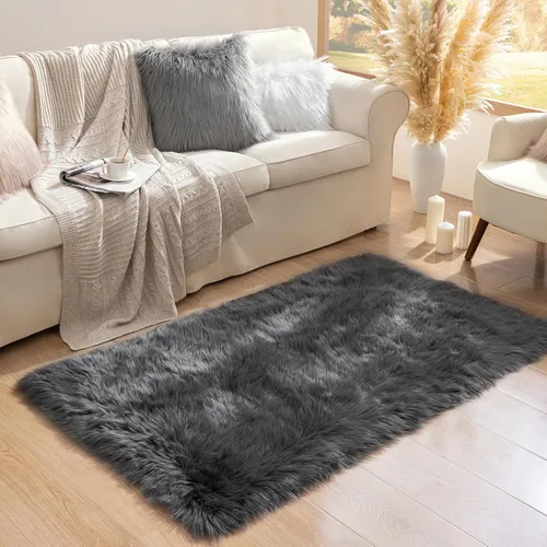 Miniatura 29 de Ashler Home Deco - Tapete de pelo sintético de oveja, mullido, suave, de 2 x 3 pies, lavable a máquina, dormitorio, habitación de los niños, sala