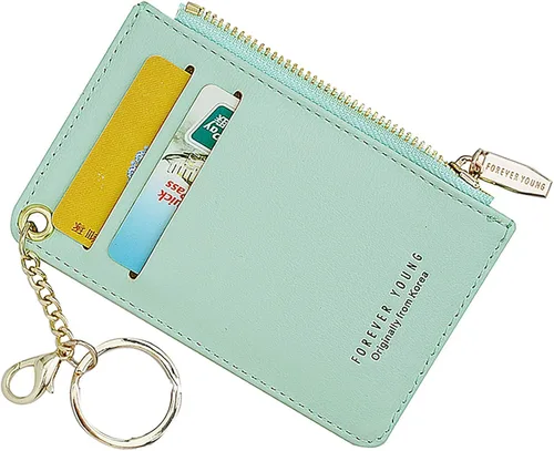 Miniatura 18 de Carteras pequeñas para mujer, tarjetero de piel delgado, cartera de monedas con llavero