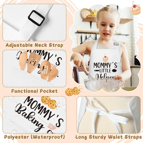 Miniatura 3 de Juego de 2 delantales para niños y adultos, regalo para madre e hijo, diseño de ayudante para hornear de mamá blanca, delantales de cocina