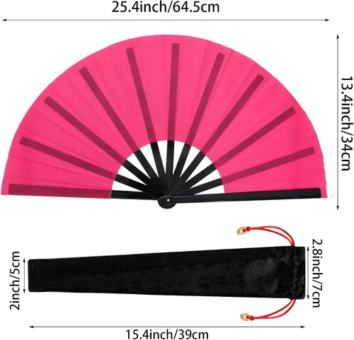 Miniatura 13 de Nydotd Paquete de 1 abanico grande de mano plegables de nailon plegable con funda de soporte para hombres y mujeres, línea de actuación, danza, kung