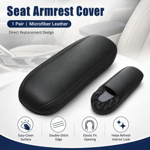 Miniatura 3 de NLQR 2 piezas fundas de repuesto para reposabrazos de asiento de cuero negro compatibles con Ford F150 F250 F350 F450 F550 Excursion 1999 2000 2001
