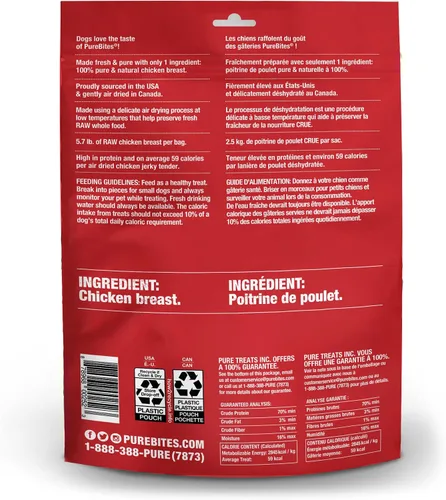 Miniatura 2 de PureBites Golosinas de pollo para perros, 1 ingrediente, fabricadas en Canadá, 21.1 onzas