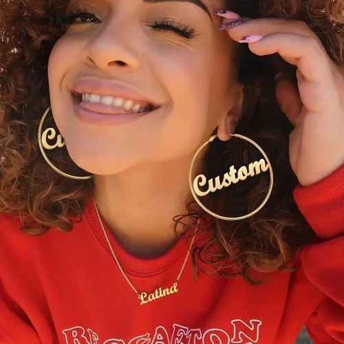 Miniatura 6 de FOCALOOK 18K Gold Plated Lightweight Thin Hoops Custom Name Hoop Huggie Earrings for Women 30405070100mm