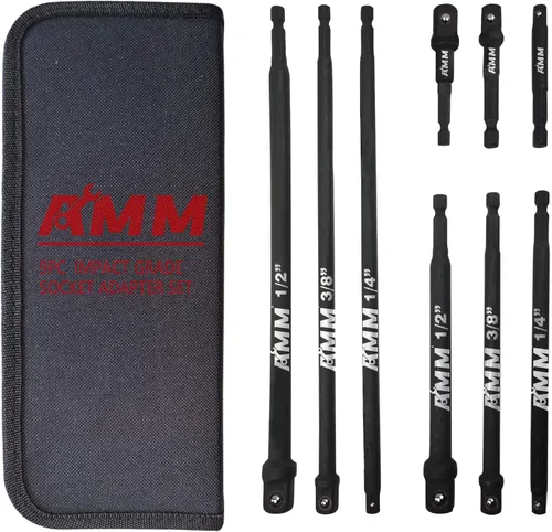 AMM Juego de adaptadores de enchufe de grado de impacto de 9 piezas, 1/4, 3/8 pulgadas y 1/2 pulgadas | Adaptador de destornillador de enchufe de 3,
