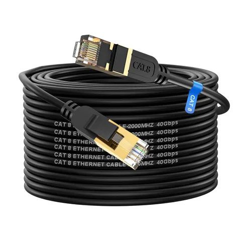Miniatura 9 de Cable Ethernet Cat 8, cable de red LAN Cat8 de alta velocidad y servicio pesado de 10 pies 26AWG de 40 Gbps, 2000 Mhz con conector RJ45 chapado