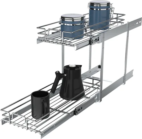 Miniatura 11 de Organizador de gabinete extraíble, estante deslizante de metal resistente para armarios de cocina, cromado, no incluye accesorios de puerta