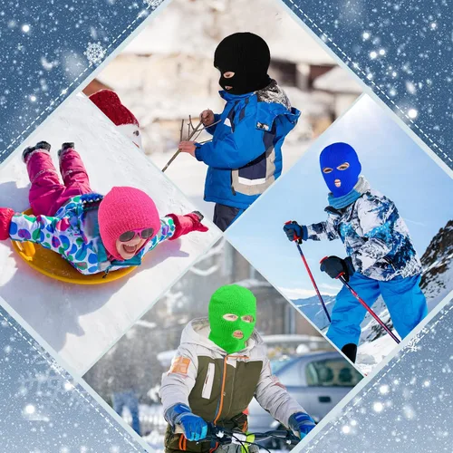 Miniatura 7 de 4 máscaras de esquí para niños, 3 agujeros, cubierta completa, pasamontañas, máscara facial para niños y niñas, colorido, invierno, deportes al aire