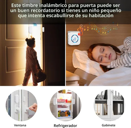 Miniatura 3 de SanJie Timbre Inalámbrico de Puerta con Sensor, Alarma de Entrada cuando la Puerta se Abre, para Negocios/Hogar/Niños, 5 Niveles de Volumen
