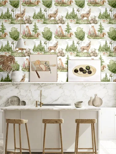 Miniatura 4 de Blooming Wall DPY25-5 - Papel tapiz autoadhesivo removible con diseño de animales en bosques verdes
