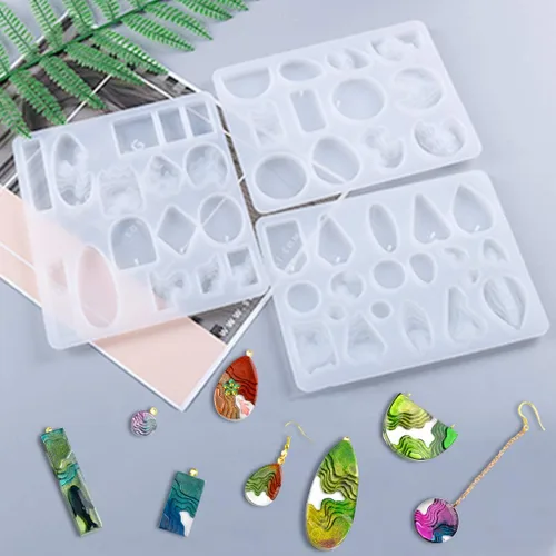 Miniatura 2 de Paquete de 3 moldes de resina de ola oceánica, molde de silicona rectangular, moldes de fundición epoxi para joyería de isla para colgante