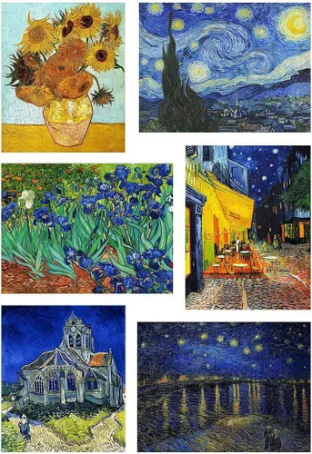 VeGuude Pintura por números para adultos y niños principiantes, paquete de 6 kits de pintura por números de «La noche estrellada» de Van Gogh en