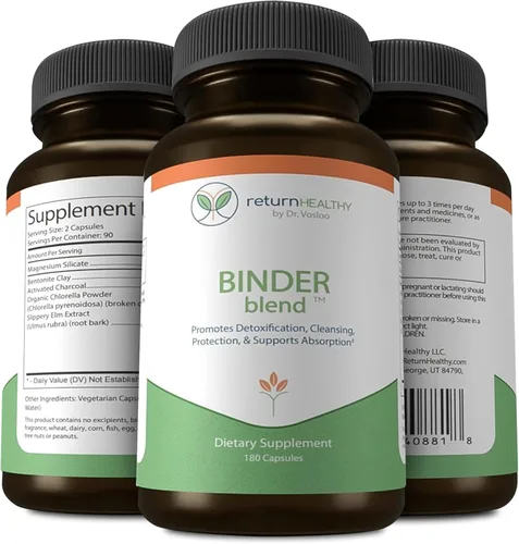 Miniatura 9 de Binder Blend – Suplemento de toxina aglutinante, cápsulas de desintoxicación para un intestino sano – 180 cápsulas – 90 porciones – 960 mg de carbón