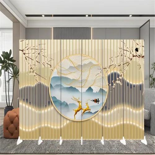 Miniatura 29 de Divisor de habitación, 6 paneles de madera plegables de privacidad con base de pies más anchos, separador de habitación portátil independiente
