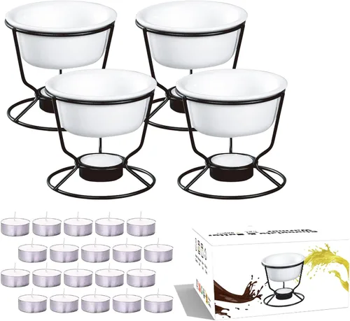 Miniatura 9 de Luvan 4 calentadores de mantequilla, calentadores de mantequilla para mariscos con 20 velas de candelita, juego de calentador de mantequilla