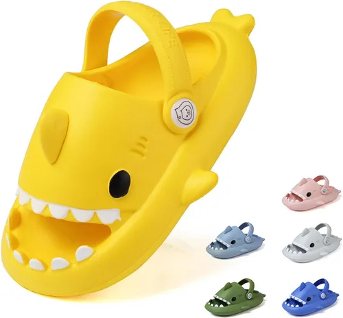 Sandalias de tiburón para niños, pantuflas de tiburón para niños y niñas, sandalias de almohada con suela gruesa, suaves y antideslizantes